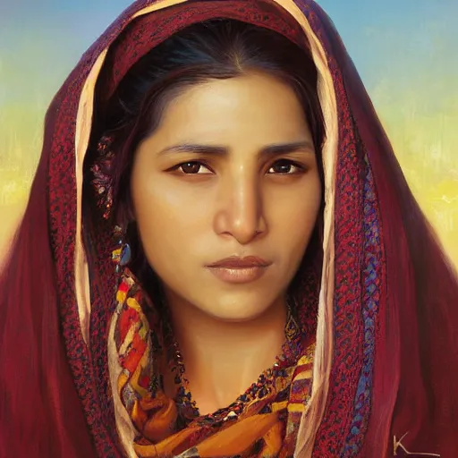 Prompt: portrait of a afghani woman ( 3 5 ) from afghanistan in 2 0 2 1, an oil painting by ross tran and thomas kincade