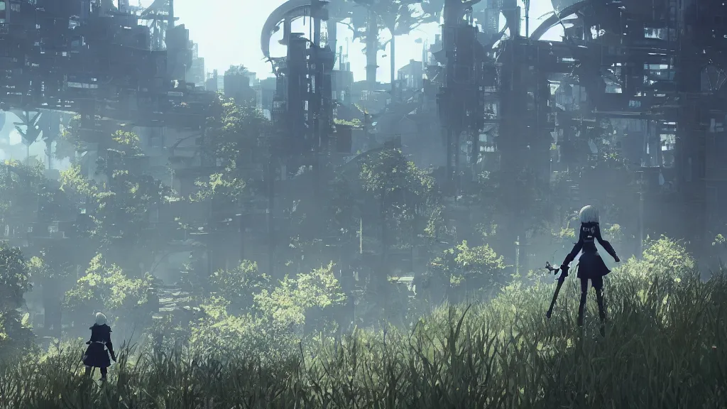 Prompt: beautiful Nier Automata landscape, no characters