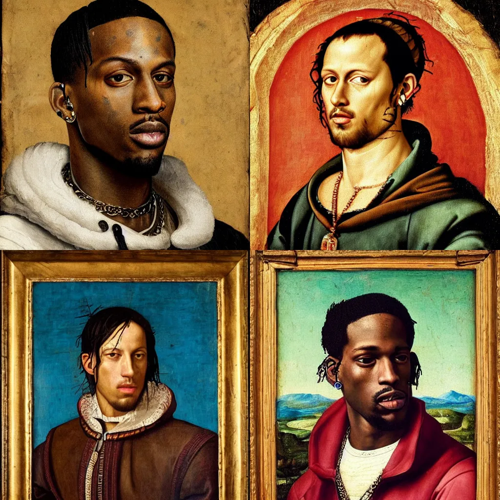 Image similar to A Renaissance portrait painting of Travis Scott