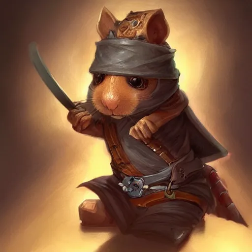 Prompt: cute little anthropomorphic Guinea Pig Ninja , tiny, small, short, Detailed Ninja outfit, cute and adorable, pretty, beautiful, DnD character art portrait, matte fantasy painting, DeviantArt Artstation, by Jason Felix by Steve Argyle by Tyler Jacobson by Peter Mohrbacher, cinematic lighting