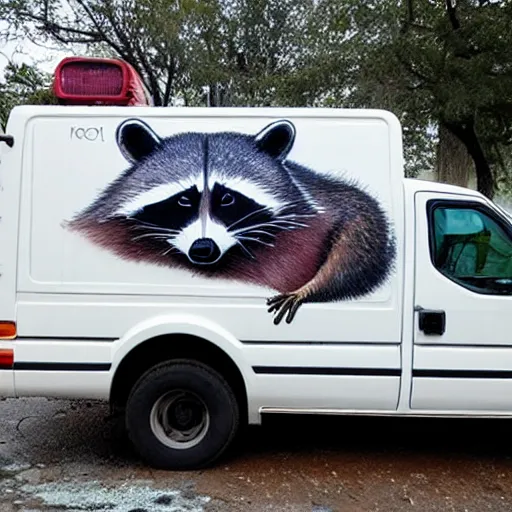 Image similar to raccoon graffiti on back of truck,