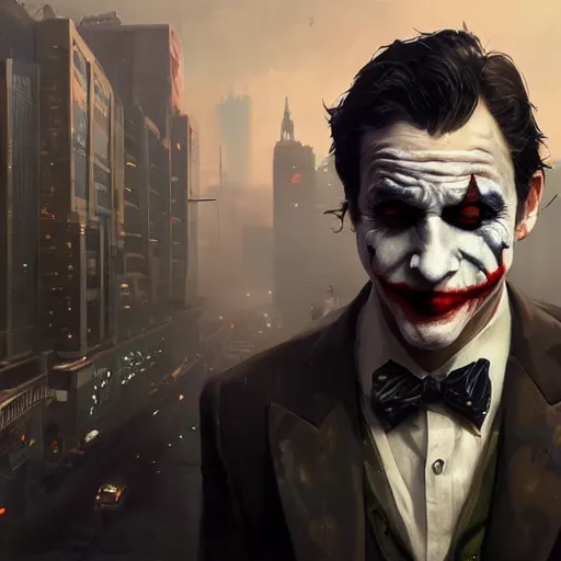 Prompt: highly detailed portrait joker bruce wayne gta v, stephen bliss, unreal engine, fantasy art by greg rutkowski, loish, rhads, ferdinand knab, makoto shinkai and lois van baarle, ilya kuvshinov, rossdraws, tom bagshaw, global illumination, radiant light, detailed and intricate environment