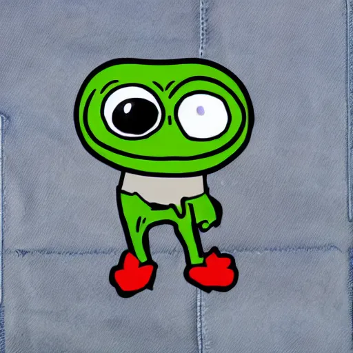 Image similar to pepe the frog head from 4chan on the body of a cartoon dog wearing a leather jacket and jeans