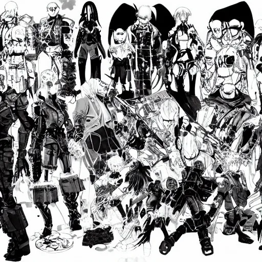 Image similar to character select screen of a cyberpunk blame! anime fighting game by tsutomu nihei