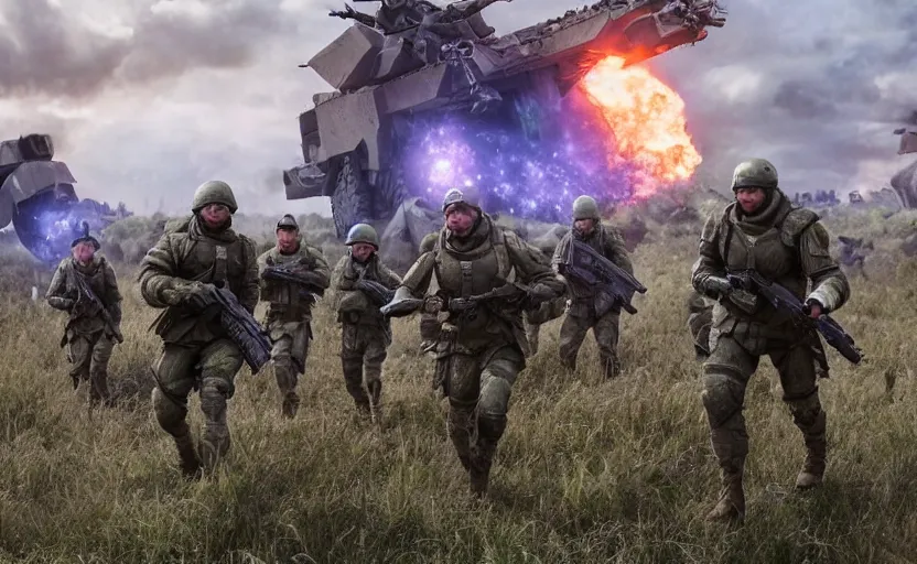 Prompt: an octane render of ukrainian army on the battle field of avengers endgame, cinematic, high resolution film render 100k, photo realistic