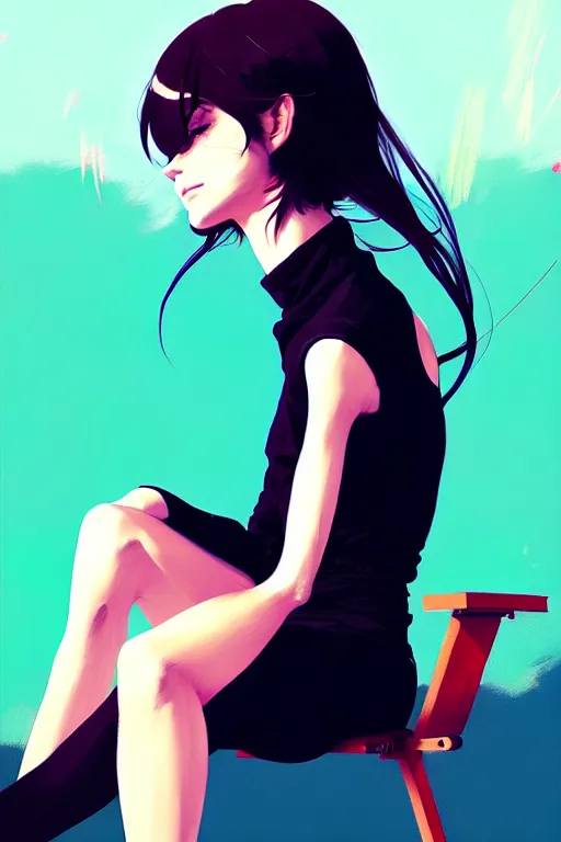 Image similar to a ultradetailed beautiful portrait panting of a stylish woman sitting on a chair, by conrad roset, greg rutkowski and makoto shinkai, trending on artstation