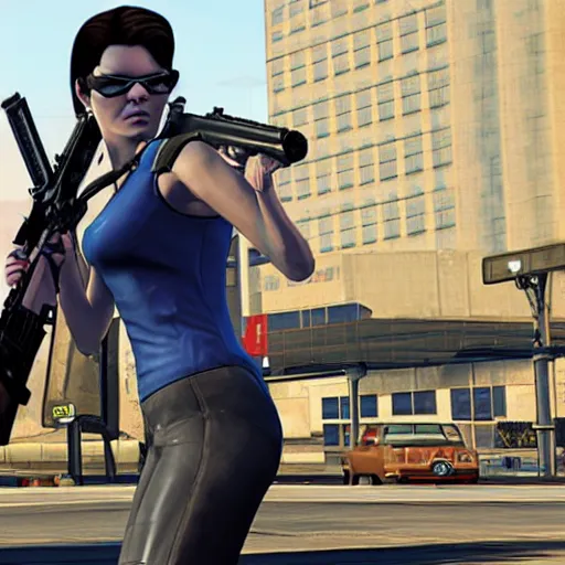 Image similar to widowmaker in gta 5, cover art