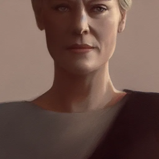 Prompt: painting of claire underwood in house of cards tv show, in the style of fenghua zhong and ruan jia and jeremy lipking and peter mohrbacher, mystical colors, rim light, beautiful lighting, 8 k, stunning scene, raytracing, octane, trending on artstation