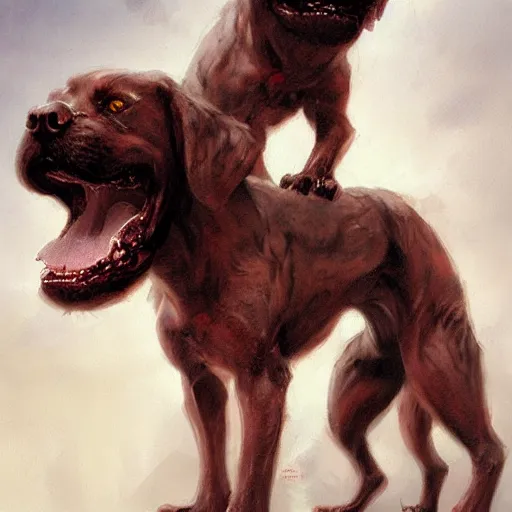 Image similar to cute, adorable, 3 - headed demon dog cerberus, painted by greg rutkowski, wlop