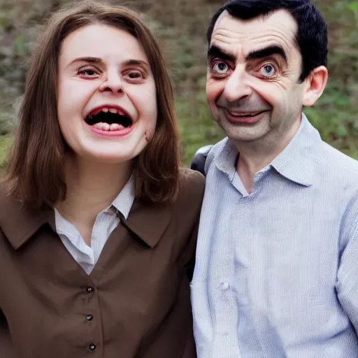 Image similar to A portrait mr bean elizabeth teams up with a teenage mr bean, perfect faces, 50 mm, award winning photography