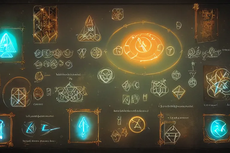 Image similar to A skilled sorcerer in their study, drawing glowing magic runic symbols in the air, enchanting objects with glyph magic, D&D fantasy setting, 4k