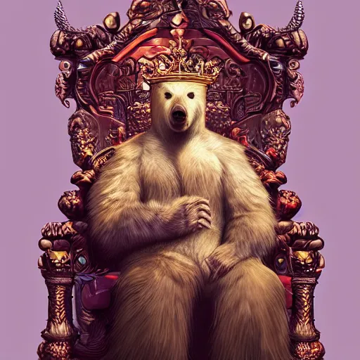 Prompt: Portrait of a king sitting on his throne, bear, crystal crown, digital art, realistic, artstation, detailed