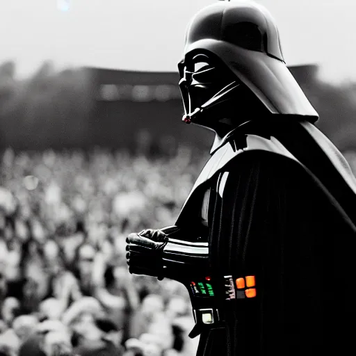 Prompt: 3 5 mm macro photograph of darth vader at an oasis concert