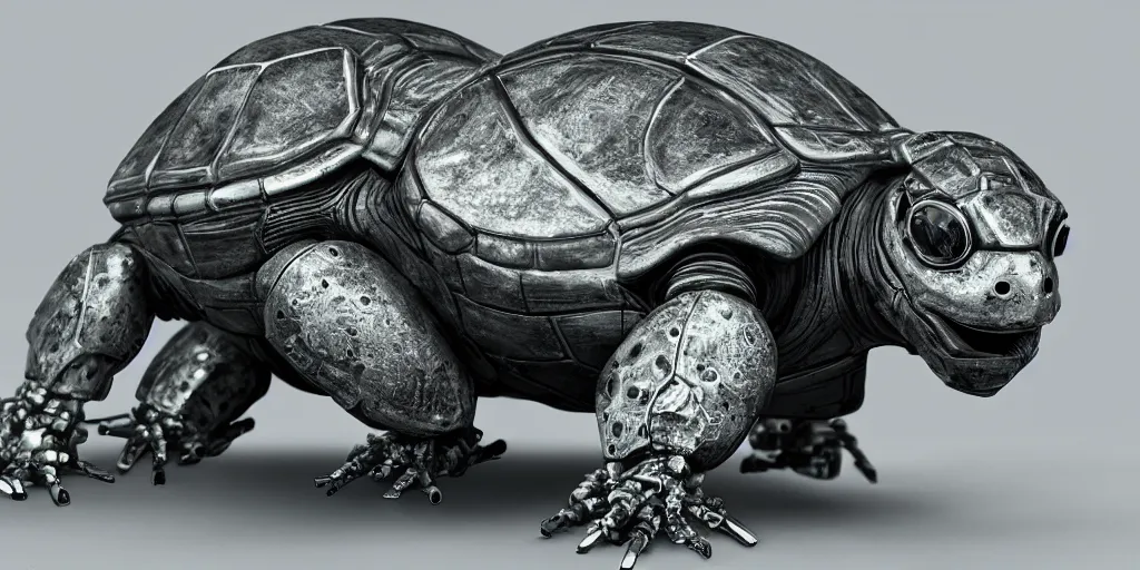 Prompt: cyberpunk turtle with robotic enhancements, highly detailed, photorealistic, cgsociety