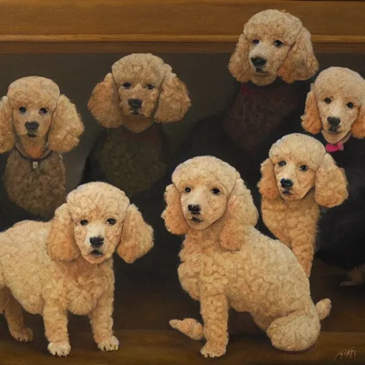 Image similar to endless sea of poodles, oil painting