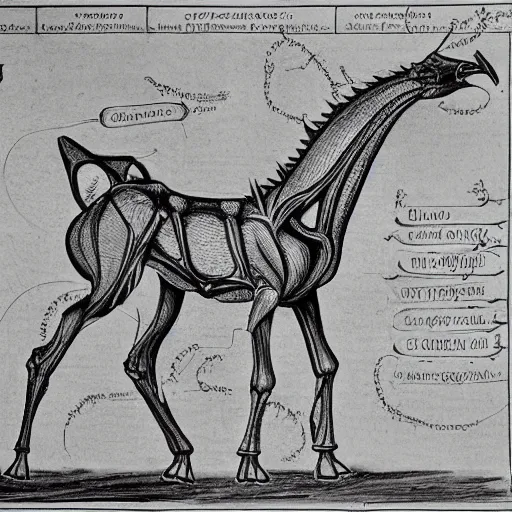 Prompt: anatomical drawing of a mythical creature. highly detailed. science book.