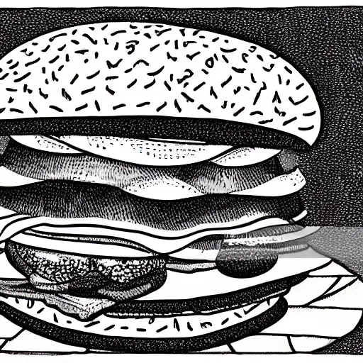 Image similar to illustration of a golem disguised as a hamburger