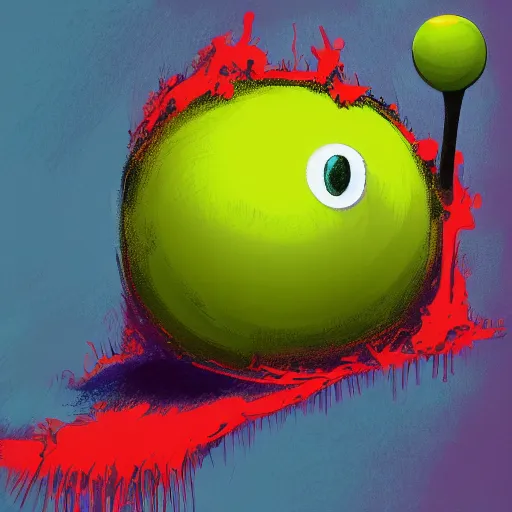 Image similar to a tennis ball monster, tennis ball, dark, chalky, rich playboy, digital art, fantasy, magic, trending on artstation, ultra detailed, professional illustration by Basil Gogos