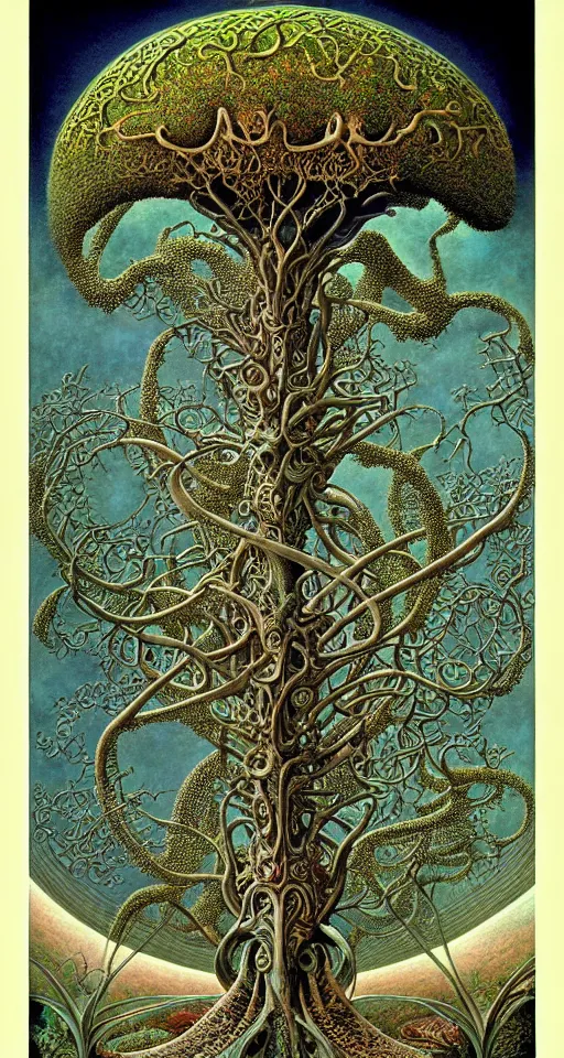 Image similar to tree of life by roger dean and andrew ferez, art forms of nature by ernst haeckel, divine chaos engine, symbolist, visionary, art nouveau, botanical fractal structures, organic, detailed, realistic, surreality