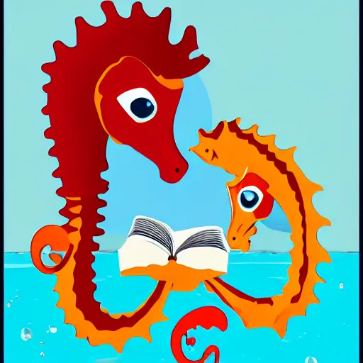 Prompt: a seahorse reading a book