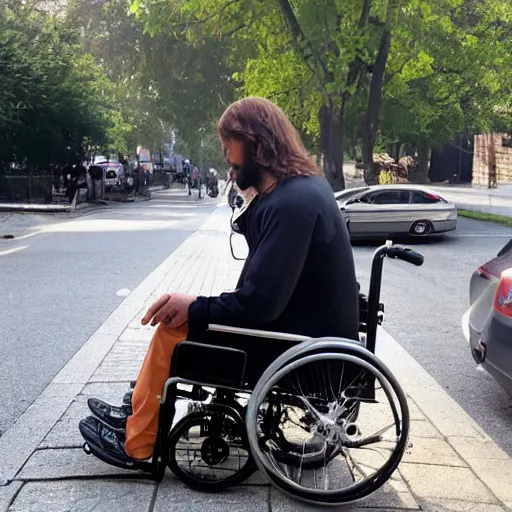 Image similar to jesus christ smoking a blunt, sitting in a wheelchair