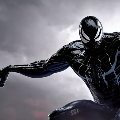 Image similar to venom from spiderman roaring, 8k, hyper realistic,fine details, foreboding