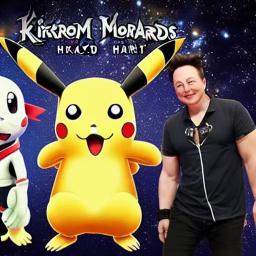 Image similar to pikachu, michael jordan and elon musk in kingdom hearts hd