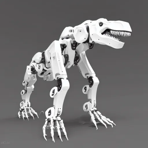 Image similar to white robot tyrannosaurus rex designed by apple