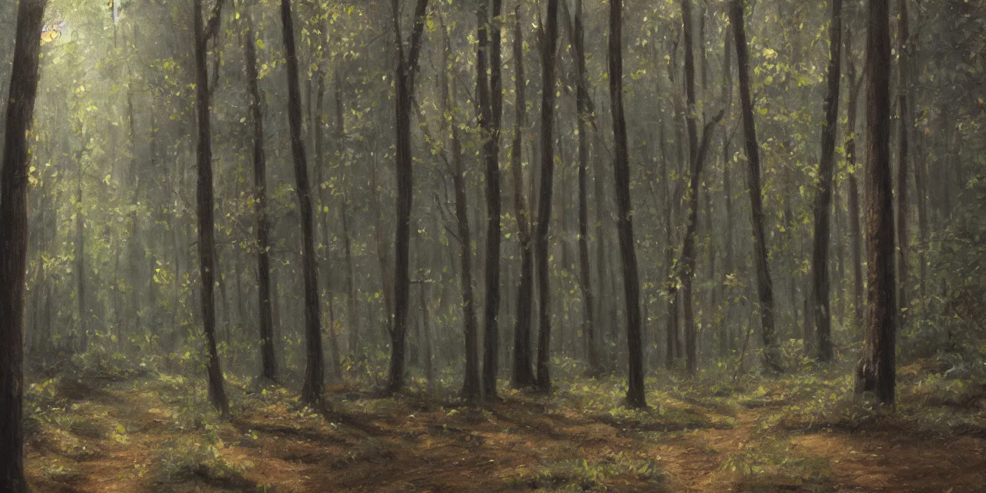 Image similar to woods, cinematic lighting, detailed oil painting, hyperrealistic, 8k