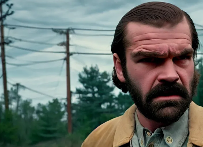 Image similar to film still of jim hopper as nancy wheeler in stranger things, 8 k