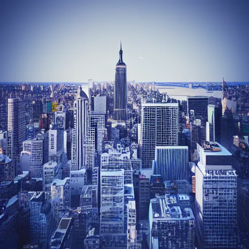 Image similar to miniature 3 d model of new york city skyline, 3 d render, octane render