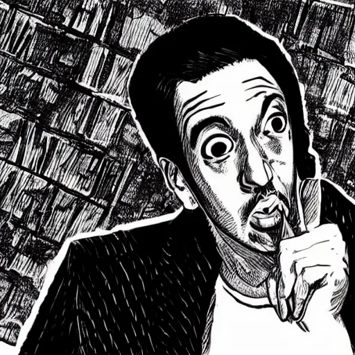 Prompt: lin manuel miranda in the style of junji ito