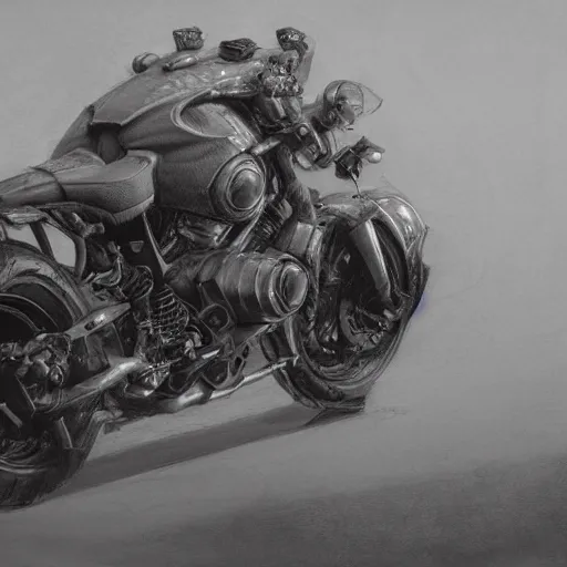 Image similar to dragon motorcycle by Craig Mullins, pencil drawing, highly detailed