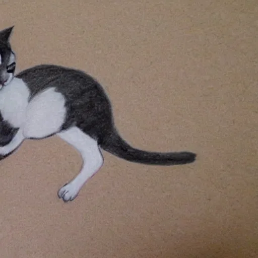 Prompt: cat drawing a pigeon, realistic, real life