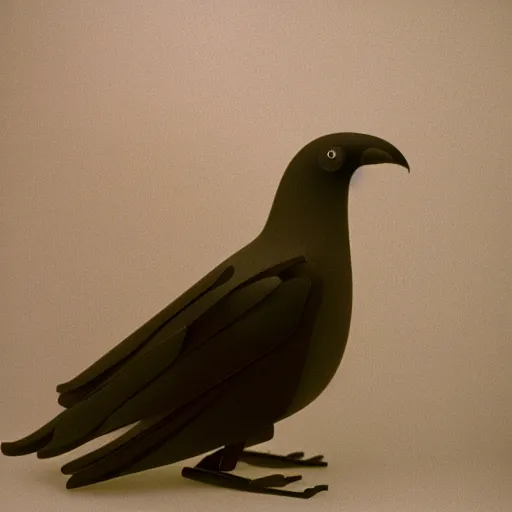 Prompt: a very cool translucent crow made by stones exhibited in a room covered by white silk, mamiya, kodak portra, film grain, professional photoshoot