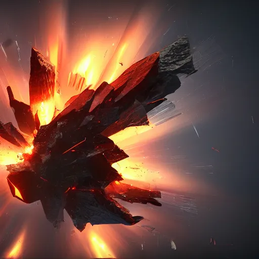 Image similar to explosion of obsidian scraps, behance hd artstation, 4 k cinematic