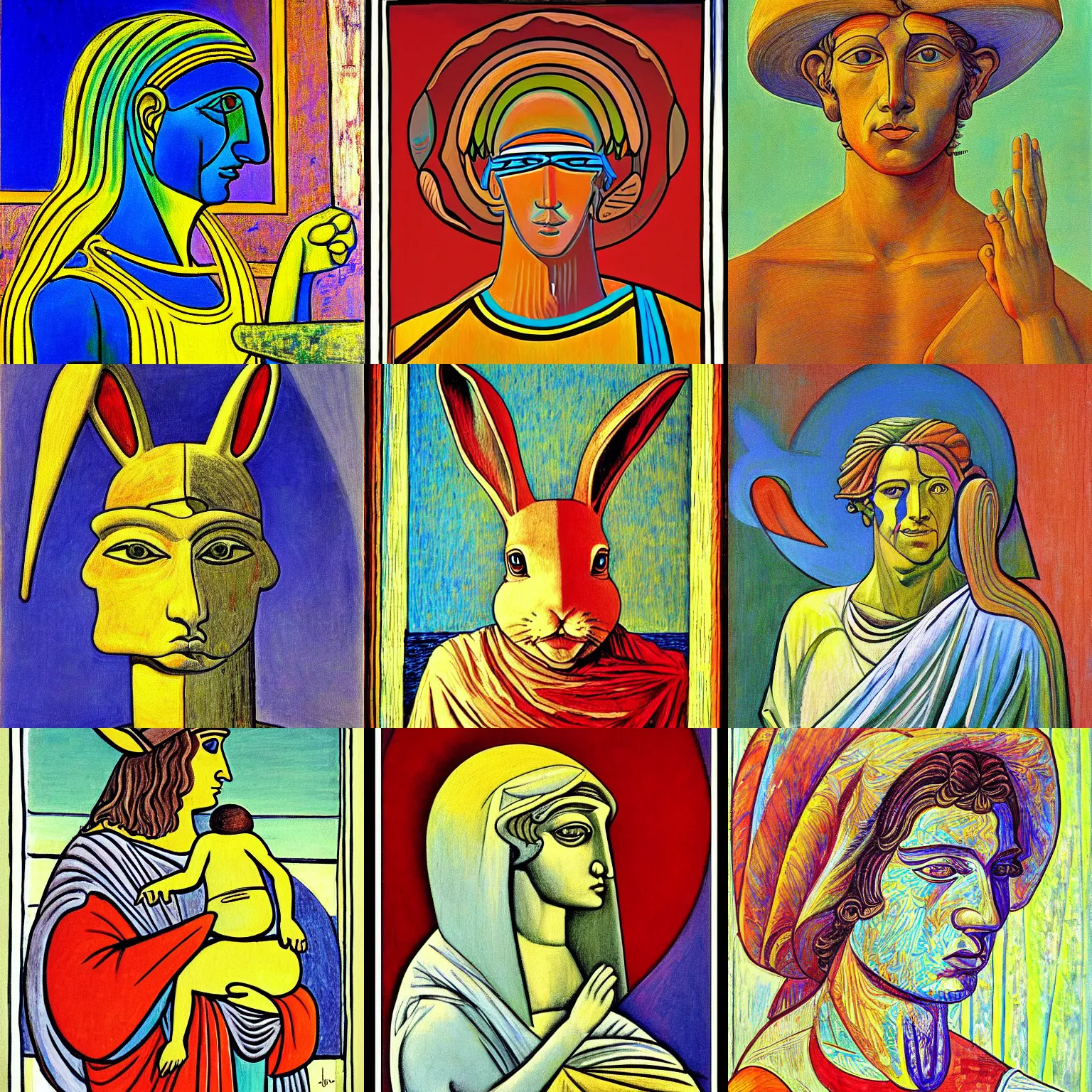 Prompt: painted greek by portrait moebius picasso rabbit beautiful octain rederer of with god and