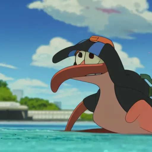 Prompt: Perry the Platypus, anime, ghibli, Makoto Shinkai 4k, UHD