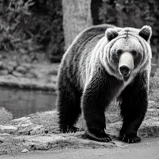 Image similar to Photograph of a grizzly bear tiger hybrid, zoo, black and white