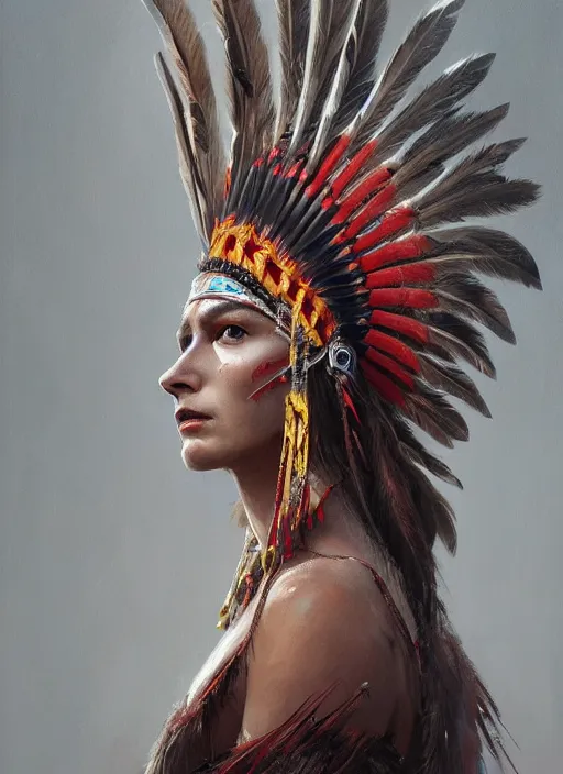 Image similar to gorgeous redskin woman wearing headdress, intricate, elegant, highly detailed, artstation, concept art, smooth, sharp focus, illustration, art by stefan kostic and greg rutkowski