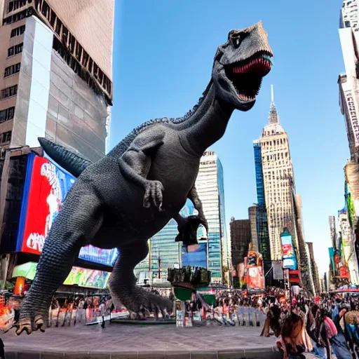 Image similar to a statue of dinosaur placed at time square