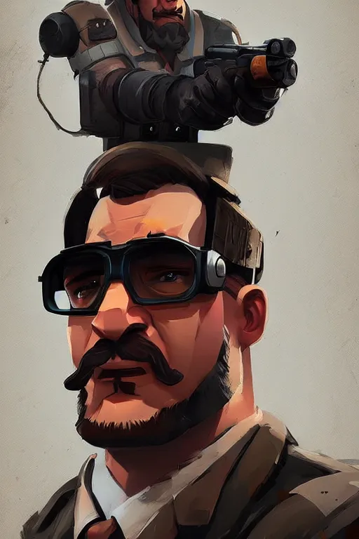 Image similar to beautiful highly detailed realistic stylized character portrait team fortress 2 engineer, detailed character art master portrait by ismail inceoglu, trending on artstation