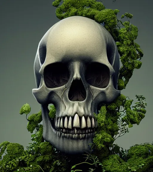 Image similar to skull with ivy, unreal engine 5, octane render, trending on artstation by zdislaw beksinski