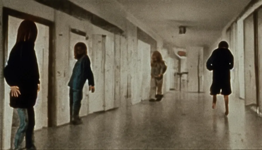 Prompt: 7 0 s film still from a horror movie about schizophrenic kids, kodachrome, cinecolor, cinestill, film grain, film texture, retro, cinematic, high resolution, photorealism,