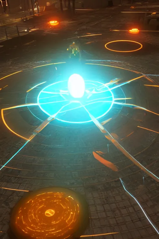 Image similar to glowing alien tech circles, unreal engine