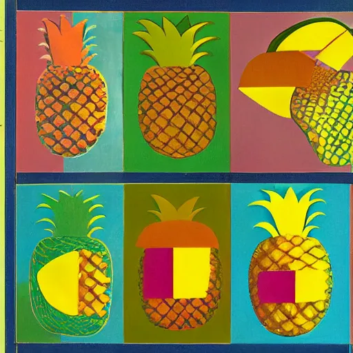 Image similar to pineapples and mangos in the style of eileen agar