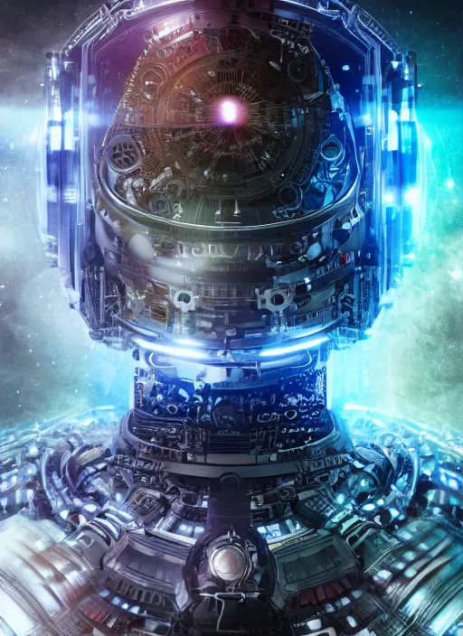 Image similar to photo of a robot made of clock parts, scifi, nebula reflections, stars, professionally color graded, 8 k high definition, insanely detailed, intricate, innocent, art by akihiko yoshida and artgerm