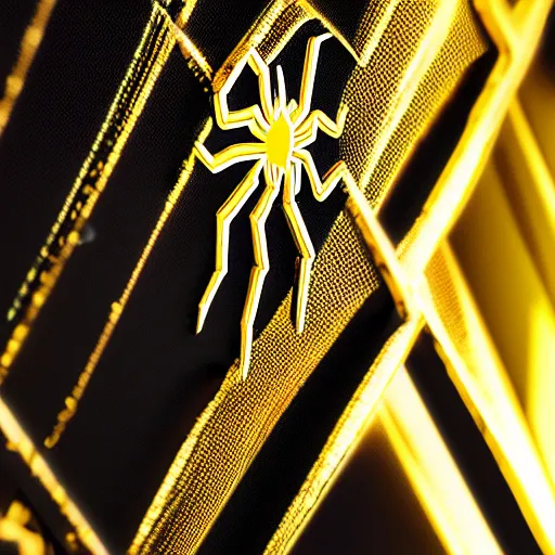 Image similar to gold spider - man suit with black web lining, cinematic, volumetric lighting, realistic, hyperdetailed, photorealistic, photograph