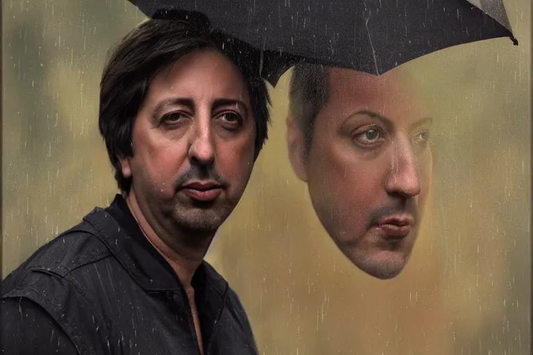 Prompt: ray romano, portrait, physically upset, gritty expressive male face, outdoor background, stadium atmosphere, rain storm, ethereal details, night, cinematic lighting, hyper - detailed, maximalist, trending on artstation, cgsociety, 8 k, high resolution, in the style of faiza maghni, david ligare, flora borsi, daniel gerhartz, elena masci