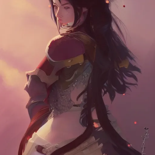 Prompt: a beautiful woman with long dark brown hair wearing armor, japanese fantasy, feudal japan, by lois van baarle, Ilya Kuvshinov, Stanley Artgerm Lau, WLOP, Rossdraws, trending on artstation,